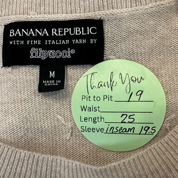 Banana Republic Wool Cashmere Blend Sweater Tan Oatmeal Gold Beads - Picture 6 of 7